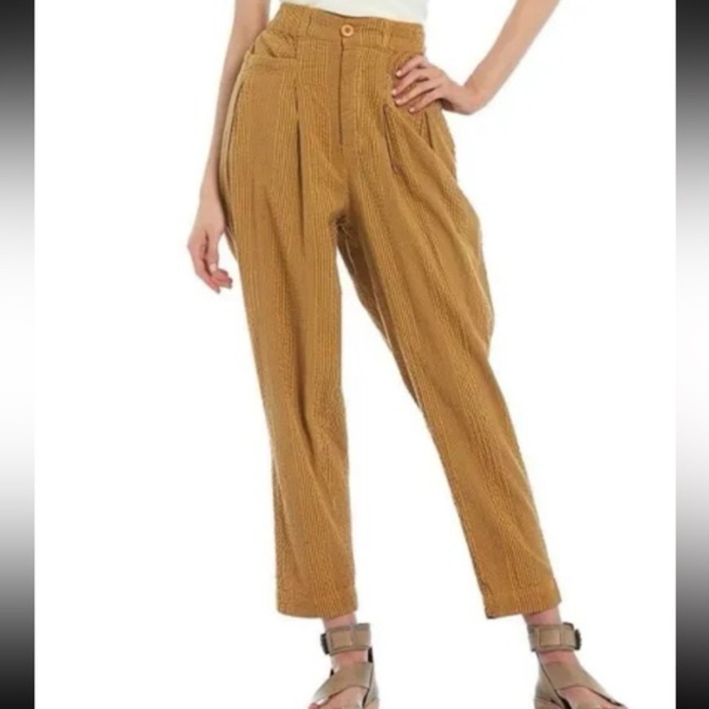 Free people yellow sepia cotton make a stand cropped pants boho size L